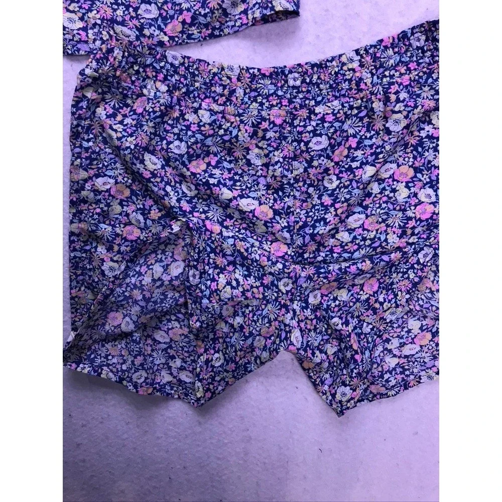 Gap Kids Pajama Set Kids 12 Plus Purple Floral Short Sleeve Button Up Sleepwear
